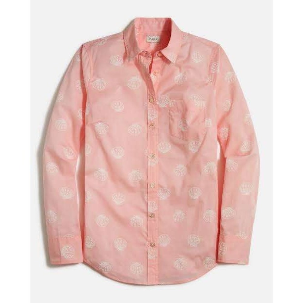 J.Crew Large Button Down Shirt Women Pink Seashell Coastal Nautical Cotton Top